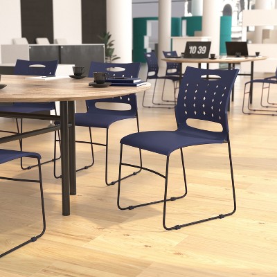 Navy Metal Ergonomic Stackable Chairs with Air-Vent Back, Set of 5