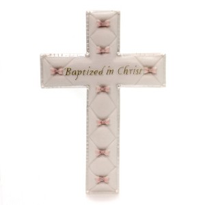 Religious BAPTIZED IN CHRIST WALL CROSS Polyresin Girl Church Bows Water 42829 Roman Inc - 1 of 2