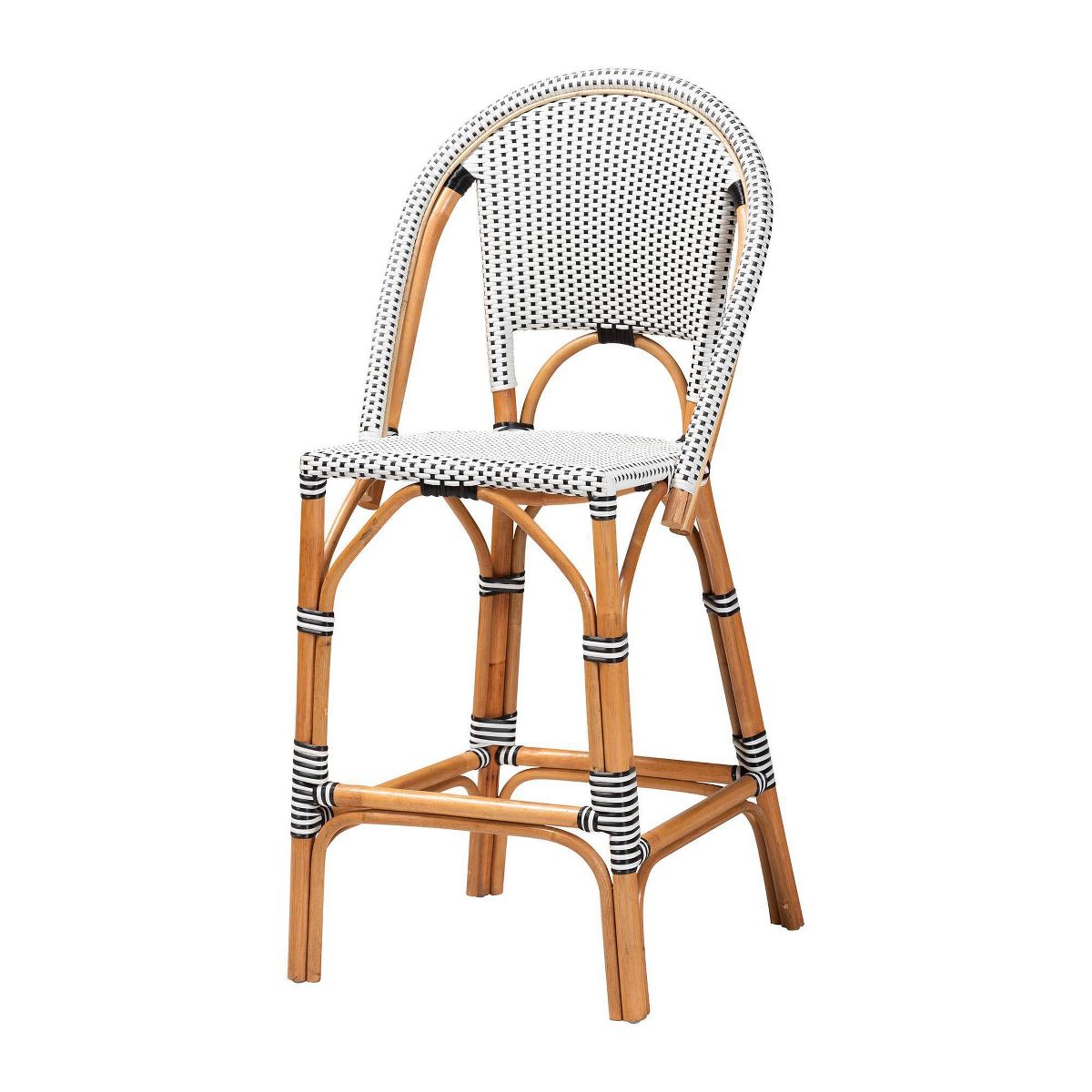 bali & pari Genica Two Tone Weaving and Natural Rattan Bar Stool Black/White - thumbnail 8