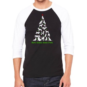 LA Pop Art Here Comes Santa Paws - Men's Raglan Baseball Word Art T-Shirt - 1 of 4