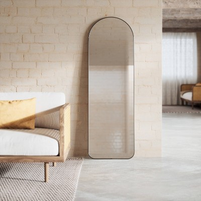 Black Arch Full-Length Leaning Mirror with Metallic Frame