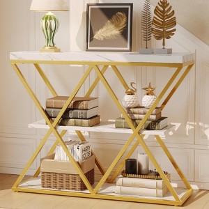 3-Tier Entryway Table, Industrial Console Sofa Table with Storage, Accent Tables with Open Shelves, Diamond-Shaped Metal Frame, Foyer Tables - 1 of 4