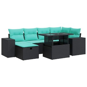 vidaXL Patio Sofa Set with Cushions Sectional Couches 7 Piece Poly Rattan - Black with Storage - 1 of 4