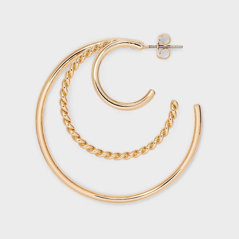Gold Triple Illusion Hoop Earrings - A New Day&#8482; Gold, 4 of 5