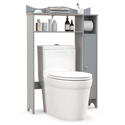 Tangkula Over The Toilet Storage Cabinet with Toilet Paper Holder Bathroom Space Saver Above Toilet with Adjustable Shelves Gray/White