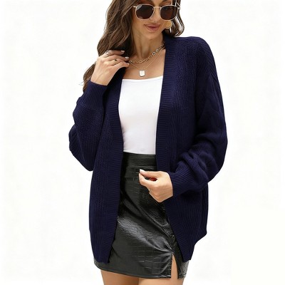 Women Knit Cardigan Plaid Tie Waist Lantern Sleeve Casual Sweater Cardigan Coat
