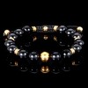 West Coast Jewelry Men's Onyx Stone and Gold Plated Stainless Steel Bead Adjustable Bracelet (10mm) - 2 of 4