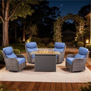 Buenhomino 5 Pieces Patio Wicker Furniture Set - 4 Outdoor Swivel Rocker Glider Chairs with Propane Fire Pit Table, Warm Patio Conversation Set - 1 of 4