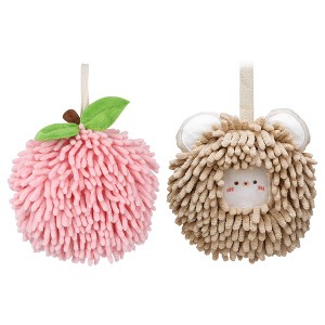 REGALWOVEN 2 Pcs Comfortable Soft Absorbent Chenille Ball Fuzzy Hand Towels - 1 of 4