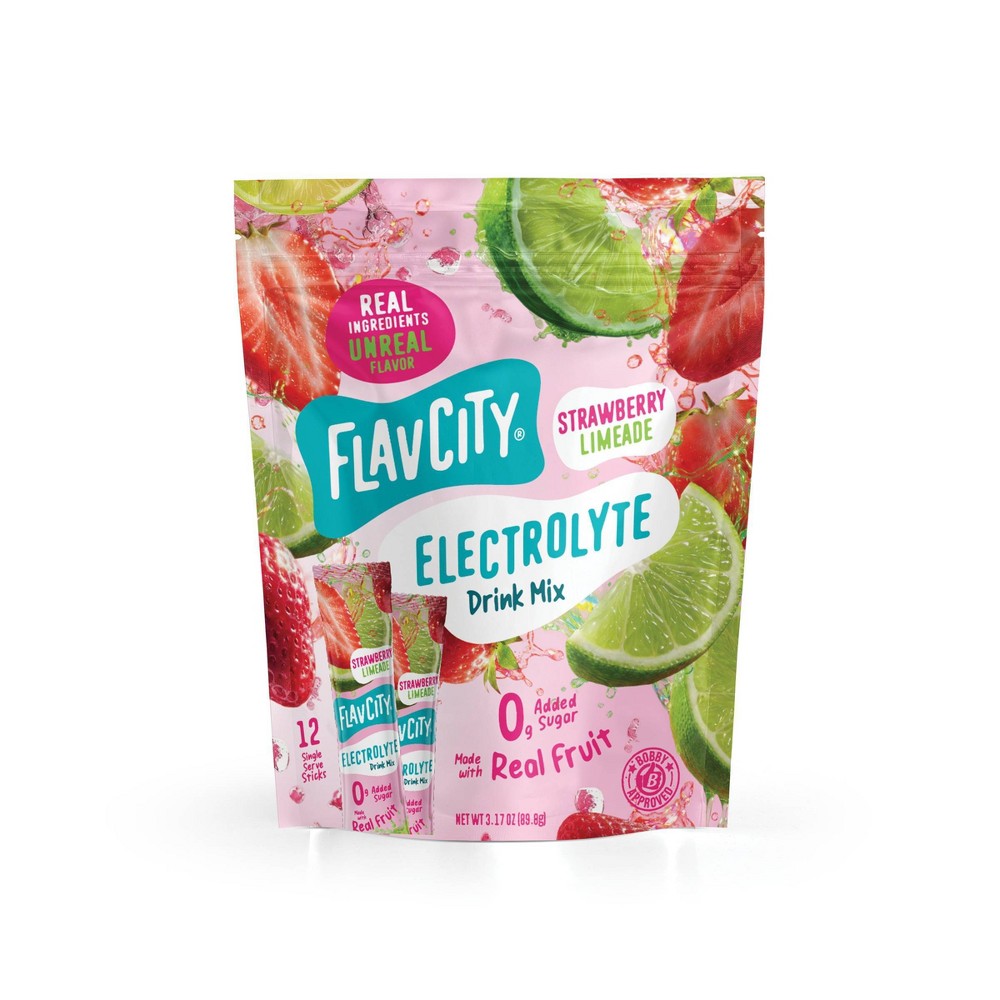 FlavCity Hydration Electrolyte Supplement Powder - Strawberry Limeade - 3.3oz/12ct