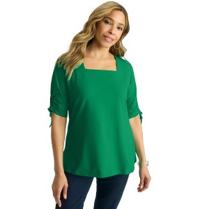 Jessica London Women's Plus Size Stretch Cotton Tie Sleeve Square Neck Tee - 1 of 3