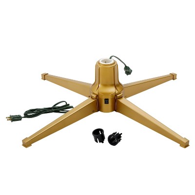 Home Heritage Electric Metal Rotating Christmas Tree Stand for 7 Foot Christmas Trees with Pole Adapters, Gold