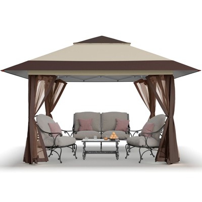 13x13 Pop Up Gazebo Canopy Tent - Outdoor Patio & Backyard Shelter Beige & Coffee