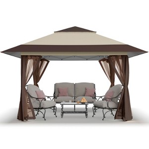 13x13 Pop Up Gazebo Canopy Tent - Outdoor Patio & Backyard Shelter Beige & Coffee - 1 of 4