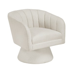 Boucle Fabric Upholstery Solid Wood Swivel Modern Accent Chair with Foam Seat, Attached Cushions and 360-Degree Swivel - 1 of 4