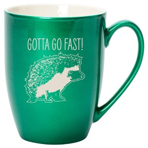 100 North Hedgehog 10 Ounce Emerald Green Metallic Finish, Comfortably Fits Your Hands, New Bone China Coffee Tea Cup Mug, Gotta Go Fast! - 1 of 1