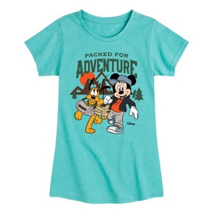 Girls' - Disney - Packed For Adventure Pluto Mickey Fitted Short Sleeve Graphic T-Shirt - 1 of 4