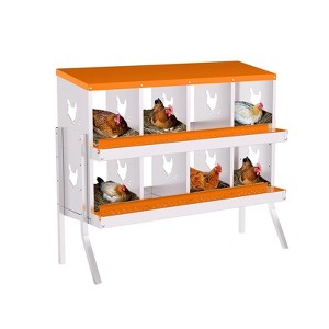 Chicken Nesting Boxes, Hole Roll Away Nest Box for Chicken Coop, Metal Egg Laying Box with Lid Cover to Protect Eggs, Rollout Egg Collection - 1 of 4