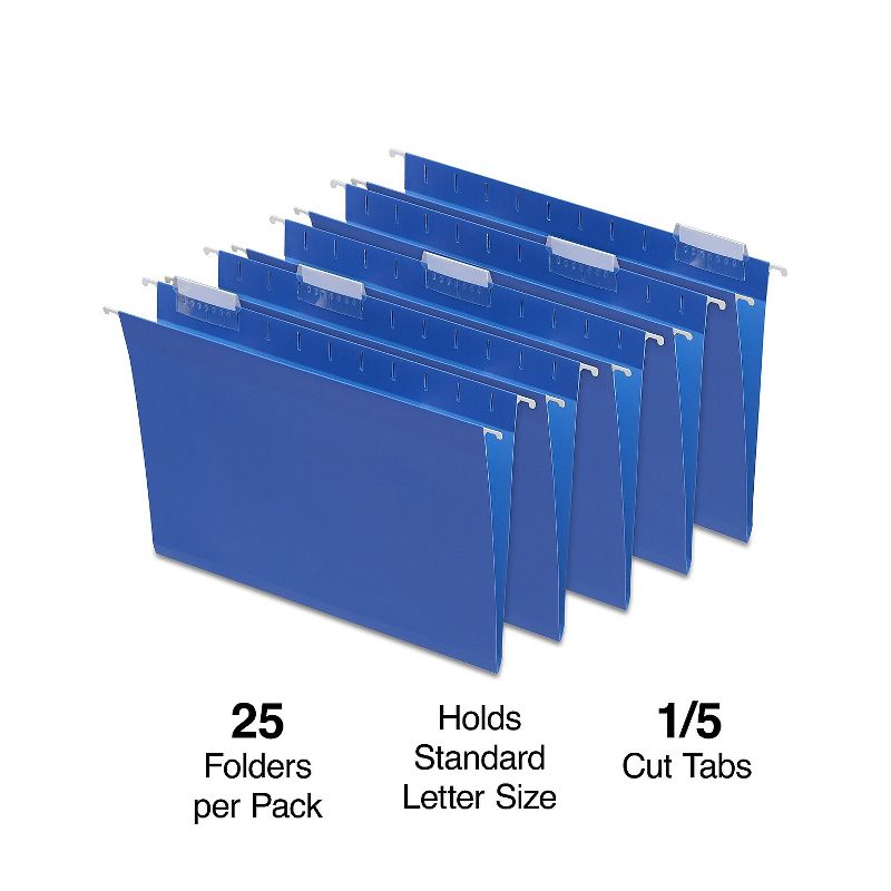 Staples Hanging File Folders 5-Tab Letter Size Blue 25/Box (163501) TR163501, 2 of 7