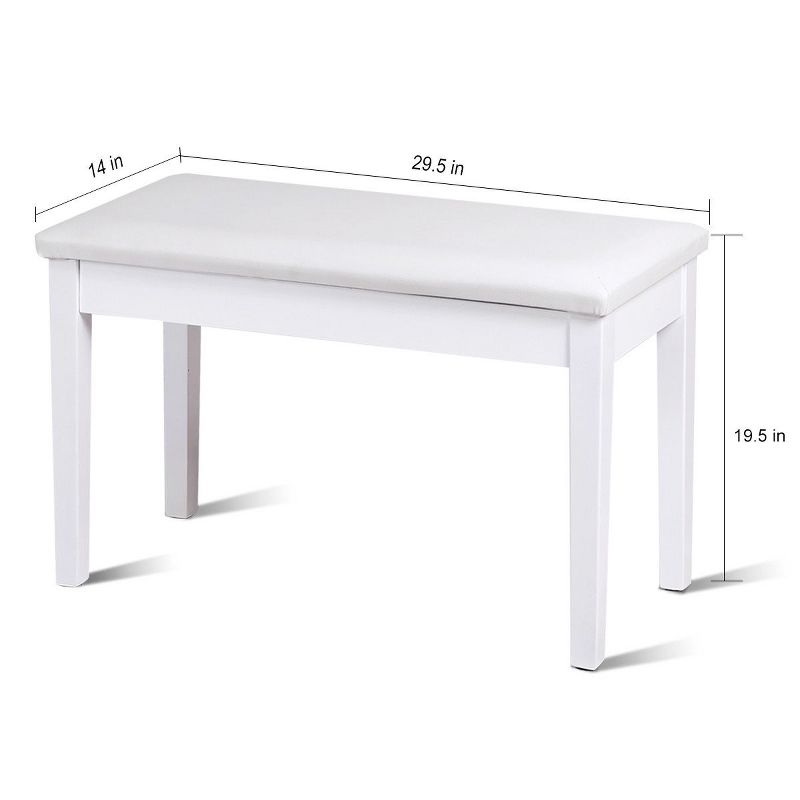 Costway Solid Wood PU Leather Piano Bench Padded Double Duet Keyboard Seat Storage White, 2 of 10