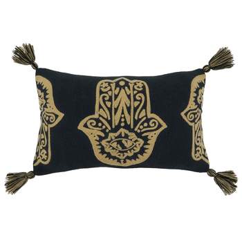 Saro Lifestyle Hamsa Hand Embroidered Pillow - Poly Filled, 12"x20" Oblong, Black