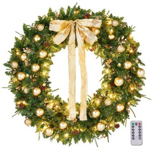 Karl Home Lighted PVC Christmas Wreath with Pinecone and Gold Ornaments - 1 of 4
