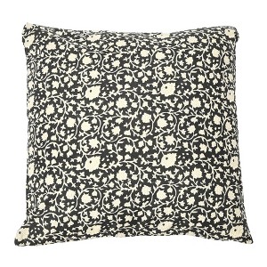 Storied Home Vintage Inspired Floral Block Pattern Square Cotton Decorative Throw Pillow, Black & White - 1 of 4