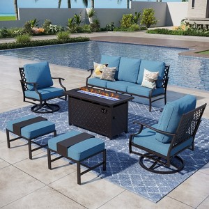 Captiva Designs 6pc Metal Patio Outdoor Conversation Fire Pit Set with Swivel Armchairs and Ottomans - 1 of 4