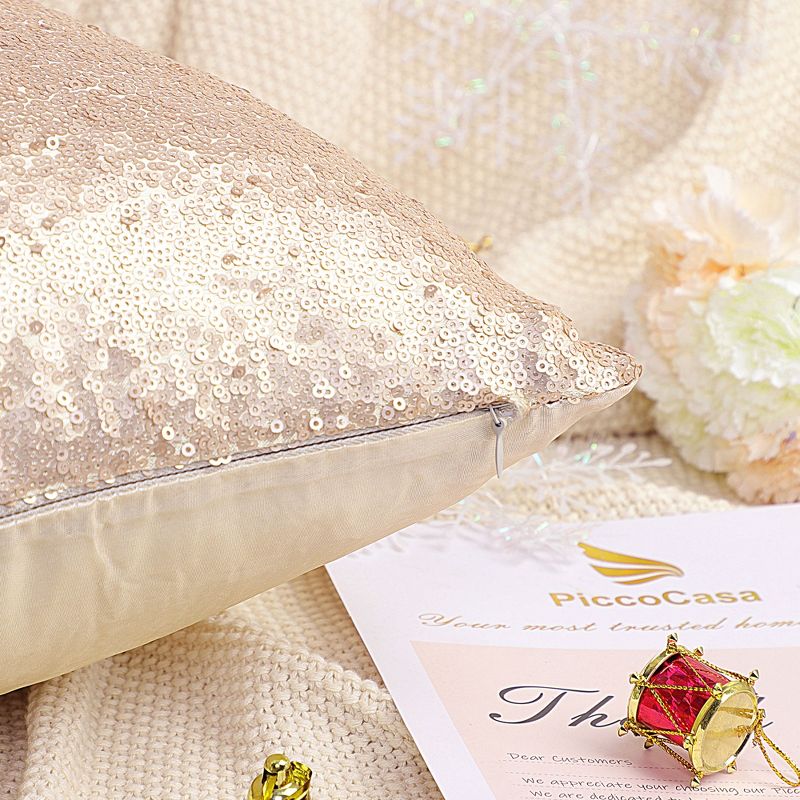 PiccoCasa Sequin Throw Pillow Cover Glitzy Shiny Sparkling Satin Solid Square Pillowcase Cover 1 Pc, 4 of 9