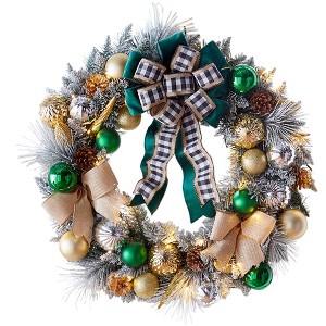 BrylaneHome 26" Pre-Lit Flocked Majesty Wreath - 1 of 2
