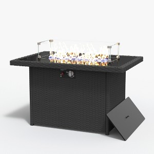 LayinSun 44" Propane Gas Fire Pit Table, 55000 BTU Rectangular Fire Pit with Glass Wind Guard Protective Cover for Outside - 1 of 4