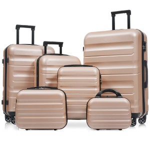 Ridstar 6-Piece Dual-Spinner ABS Hard-Shell Luggage Set with Carry-On and Checked Suitcases-Light Brown - 1 of 4