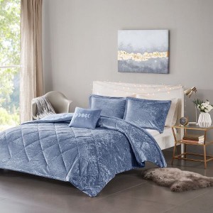 Sapphtopaz 3-Piece Blush Crushed Velvet Comforter Set, Diamond Quilted Twin/Twin XL Quilt Set with Shams & Decorative Pillow - 1 of 4