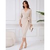 Women's Knit Wrap Slit Mid Dress V Neck Long Sleeve Tied Bodycon Sweater Dress - 4 of 4