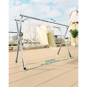SONGMICS Clothes Drying Rack, Heavy-Duty Laundry Drying Rack, 52.4-78.7 Inches Extendable, Foldable Freestanding Airer, Stainless Steel, Dove Gray - 1 of 4