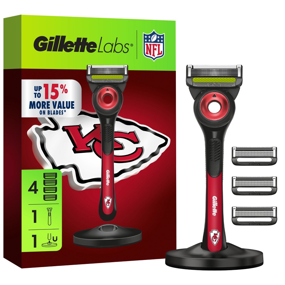 Gillette Labs Men's Special NFL Chiefs Edition Shaving Razor with 4 Refills and Magnetic Stand