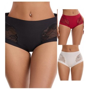 INSPIRE CHIC 3 Packs Women's High Waisted Lace Breathable Full Coverage Tummy Control Briefs Panties - 1 of 4