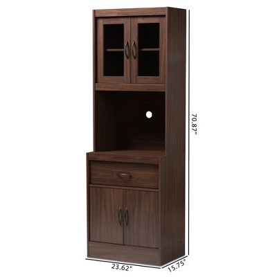 Laurana Dark Walnut Tall Kitchen Hutch Cabinet with Glass Doors