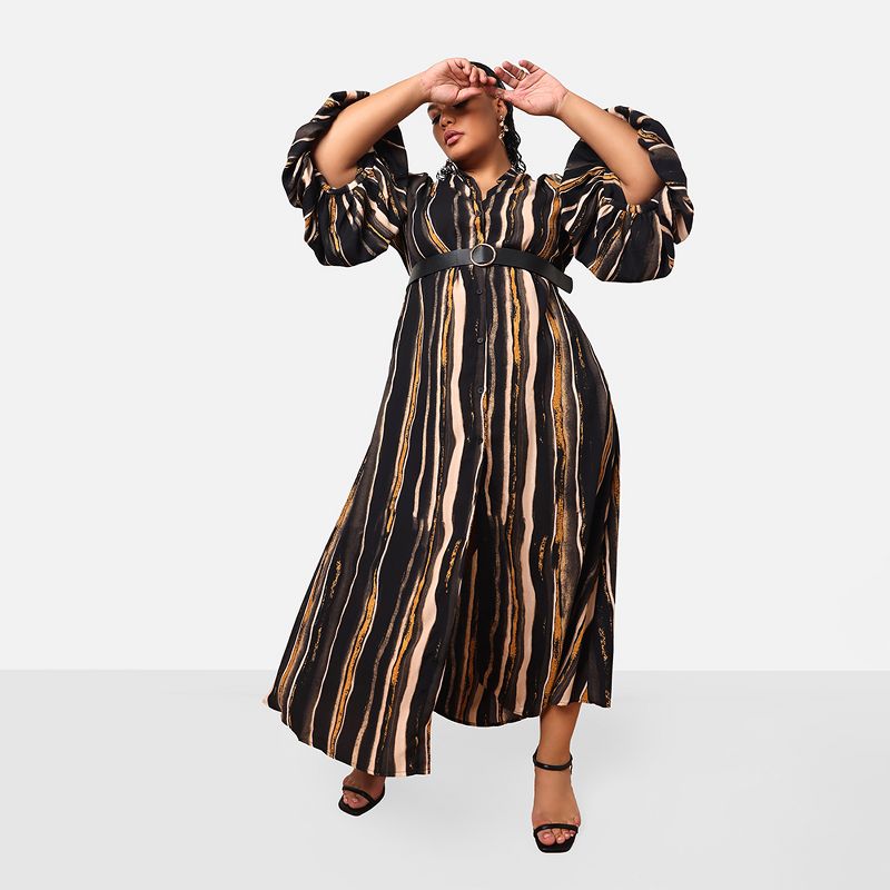 Rebdolls Women's Imelda Stripe Print Puff Sleeve Oversized Maxi Dress, 2 of 4