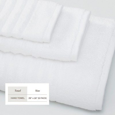 White Combed Cotton Ribbed Hand Towel Set - 6 Pack