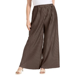 June + Vie by Roaman's Women's Plus Size Plisse High-Rise Pants - 1 of 4