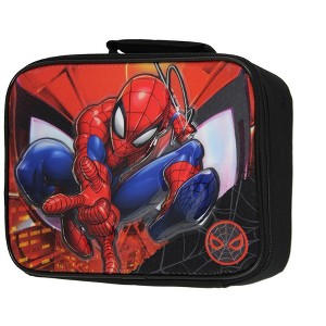 Marvel Spiderman Raised Design Kids Lunch Box Insulated Boys Lunch Bag Lunch Tote Black - 1 of 4