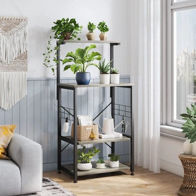 Vintage Light Grey 4-Tier Kitchen Bakers Rack with Wheels