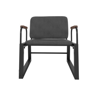 Sleek Black Faux Leather Low Accent Chair with Steel Frame