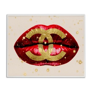 Stupell Industries Vibrant Red Sparkle Lips Fashion Designer Logo Black Framed Giclee Art - 1 of 4