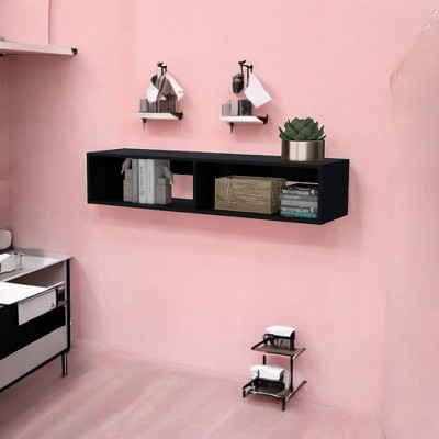 Alilang 12.60 Inch Floating Wall Shelf with Dual Compartments in Sleek Black Finish-Black