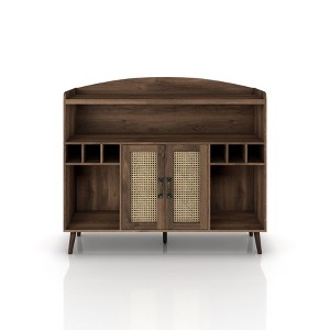 Klimar Open Shelves Buffet Distressed Walnut - miBasics: Midcentury Server, 6-Bottle Cubbies, Woven Door - 1 of 4