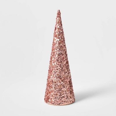 Large Sequin Tree Cone Decorative Figurine Blush - Wondershop™
