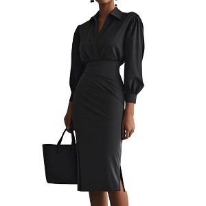 Women's Solid Color Long Sleeve High Waisted Pencil Dresses Elegant Office  Dress,black,Small : Target