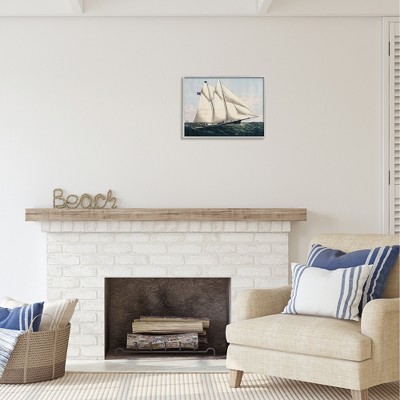 Vintage Nautical Yacht Print on Canvas with Gray Frame, 20" x 16"